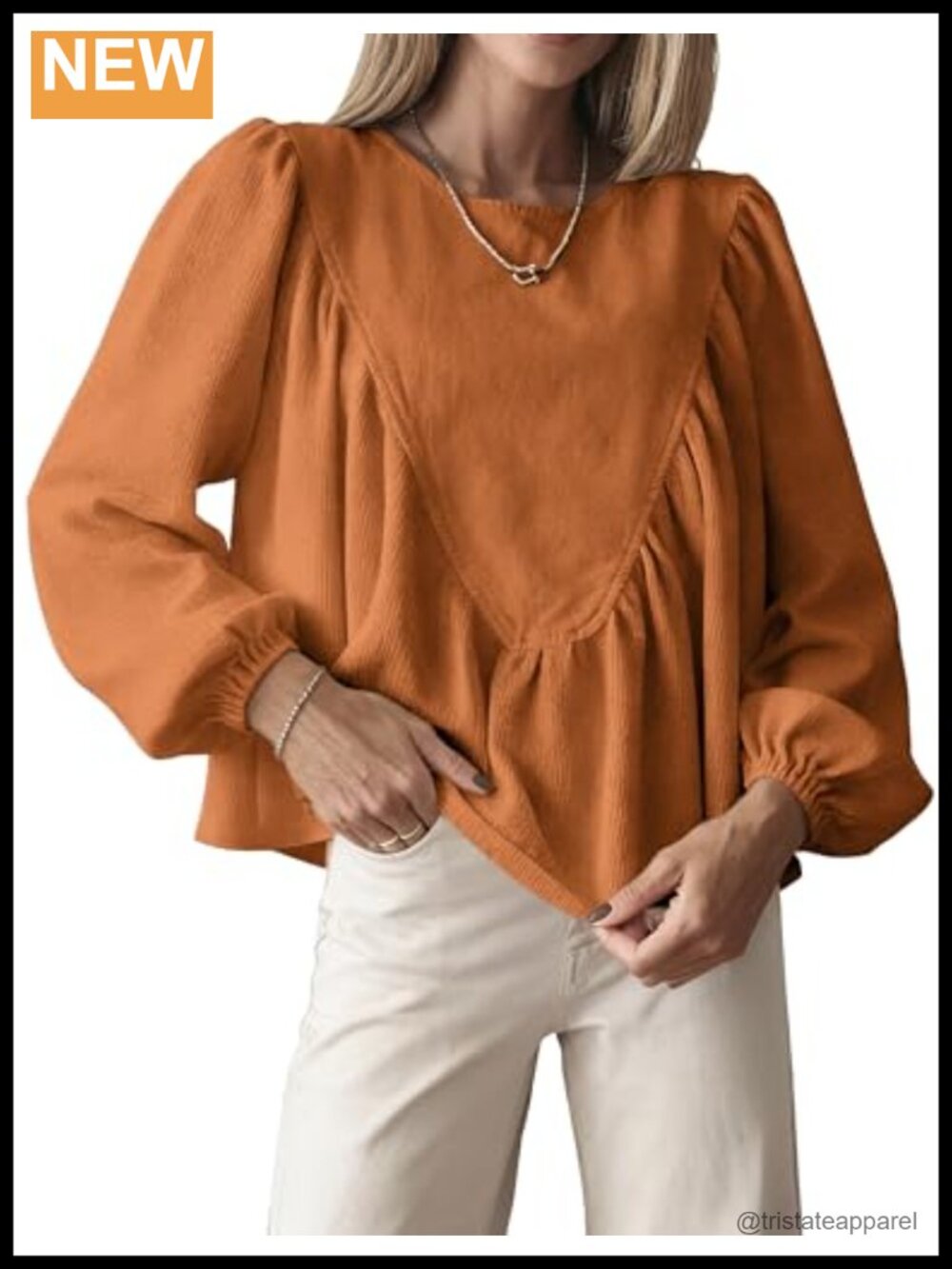 Women's Peplum Babydoll Top Long Sleeve Waffle Knit Blouse